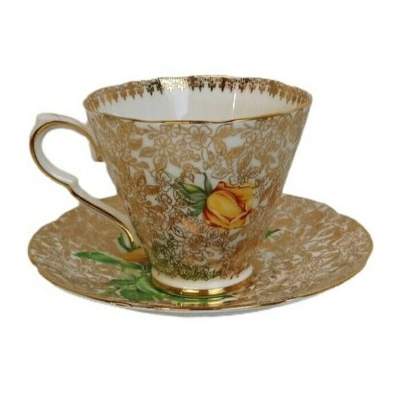 Collingwoods Golden Rose Tea Cup & Saucer Fine Bone China Some Wear England - Picture 3 of 11